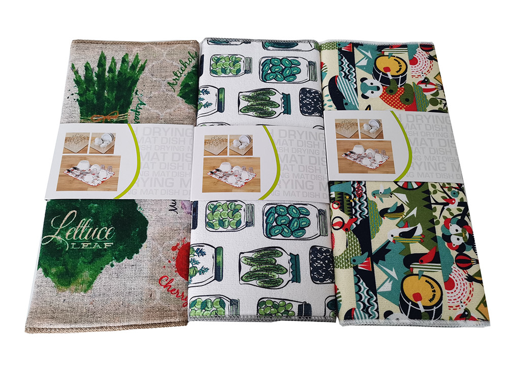 Microfiber Dish Drying Printed Mat For Kitchen Absorbent Pads
