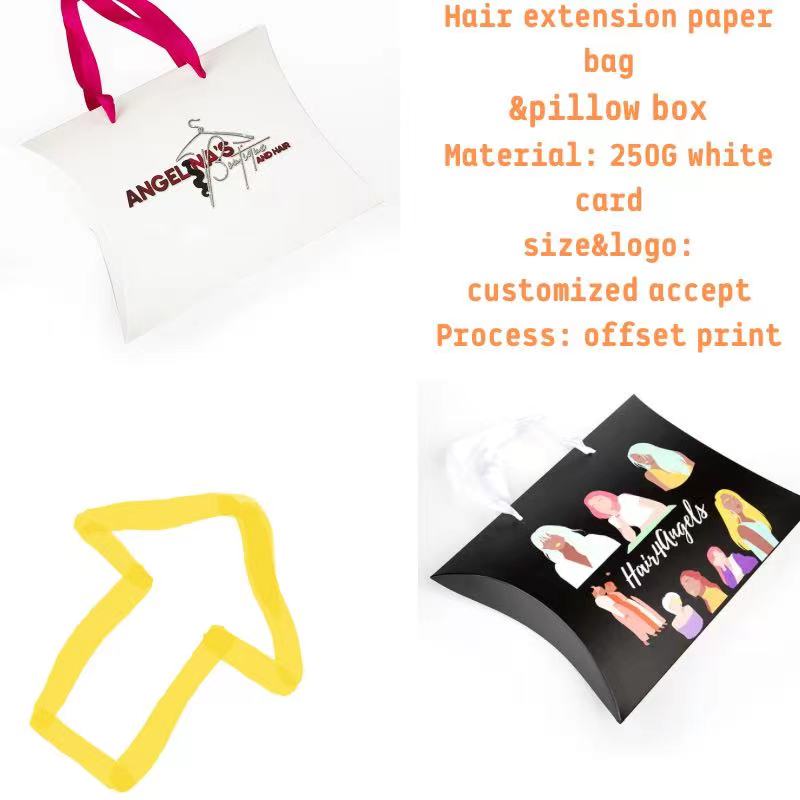 Custom Paper Bags For Hair Extension Packaging Kraft Pillow Box With Hand Length Handle