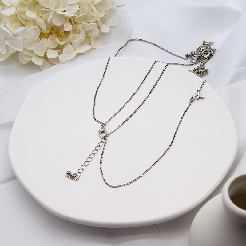 Letter Fashion Jewelry Necklaces Silver Double Chains Steel Color Hiphop Style