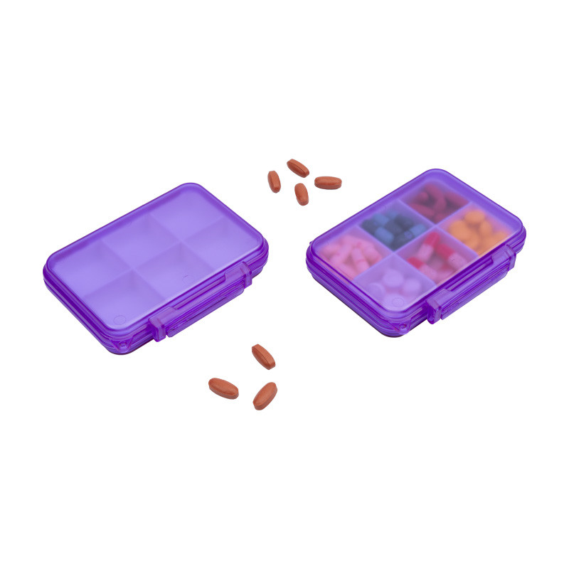 Multifunctional Water Resistent Daily Pill Box With Removable Tray 6 Compartments Matte Surface