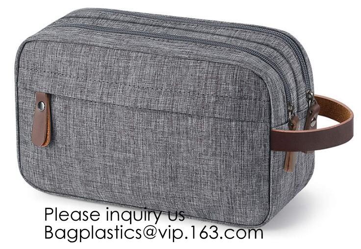 Cosmetic Toiletry Bag Mens Canvas Leather Travel Kit Wash Makeup Bag,organic cotton canvas makeup bag with zipper make-u