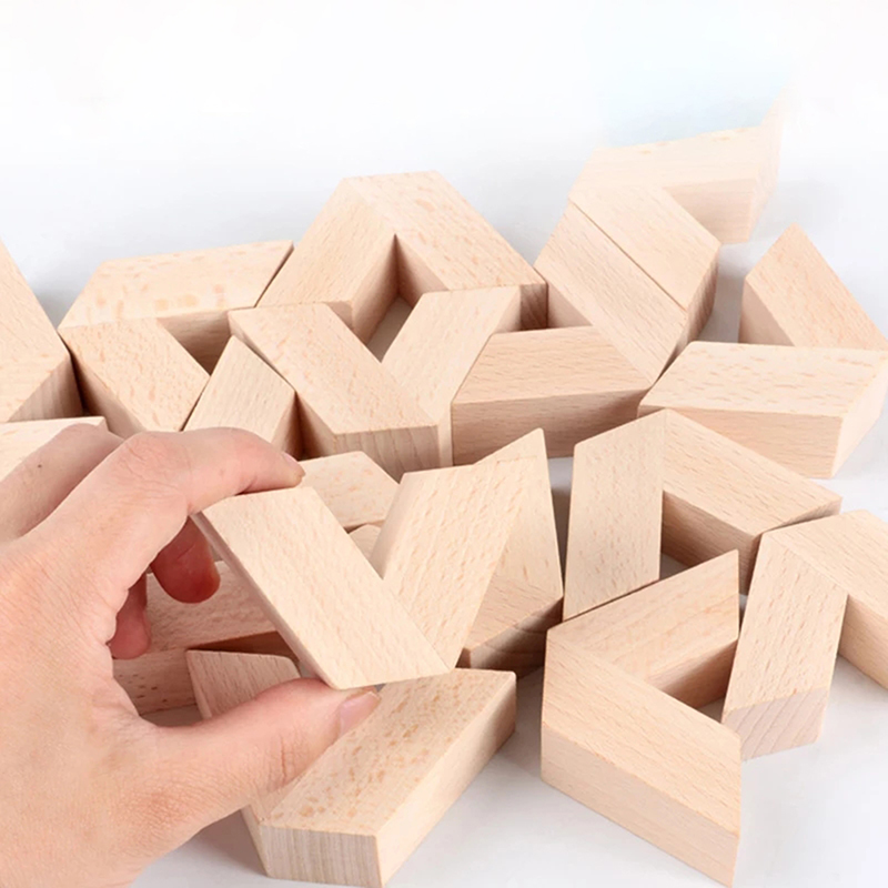 16pcs V Shape Natural Large Wooden 3D Building Blocks Toys Baby Unpaint Wooden Montessori Educational Stacking Blocks To