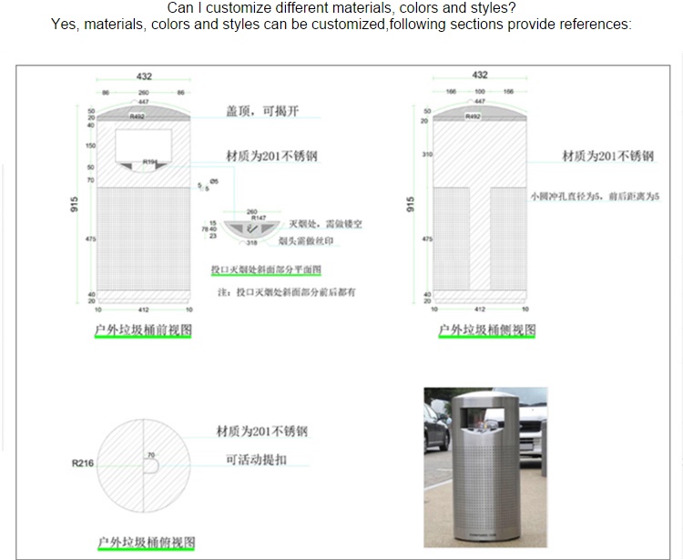 2020 New Design Hot Sale Outdoor Indoor Three Bins Set Garbage Bin Office Waste Cans
