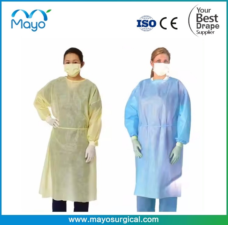 AAMI Level 3 Disposable Isolation Gown PE Coated Long Sleeves With Cuff Medical Gown