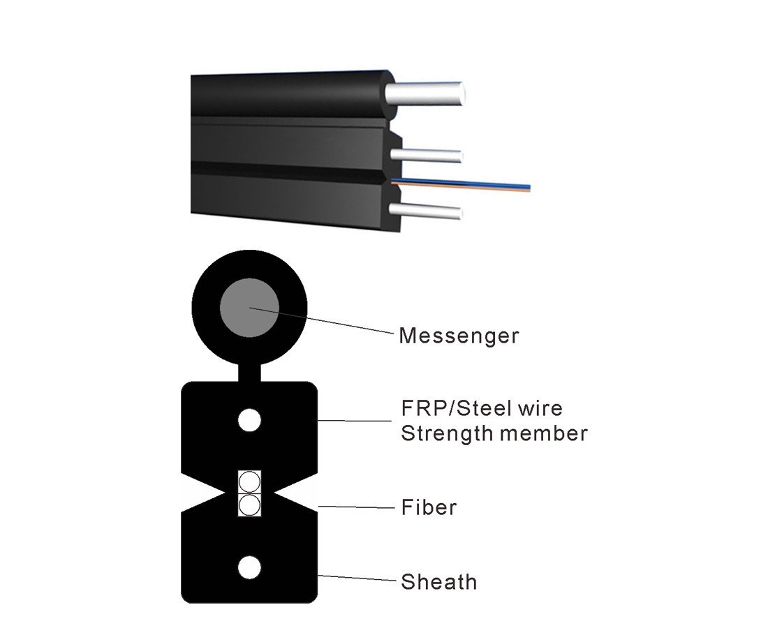 GJYXFCH-1B6-SM 1000M 1 core 2mm*5mm FRP Steel wire Indoor Outdoor FTTH Optical Fiber Drop Cable with Messenger
