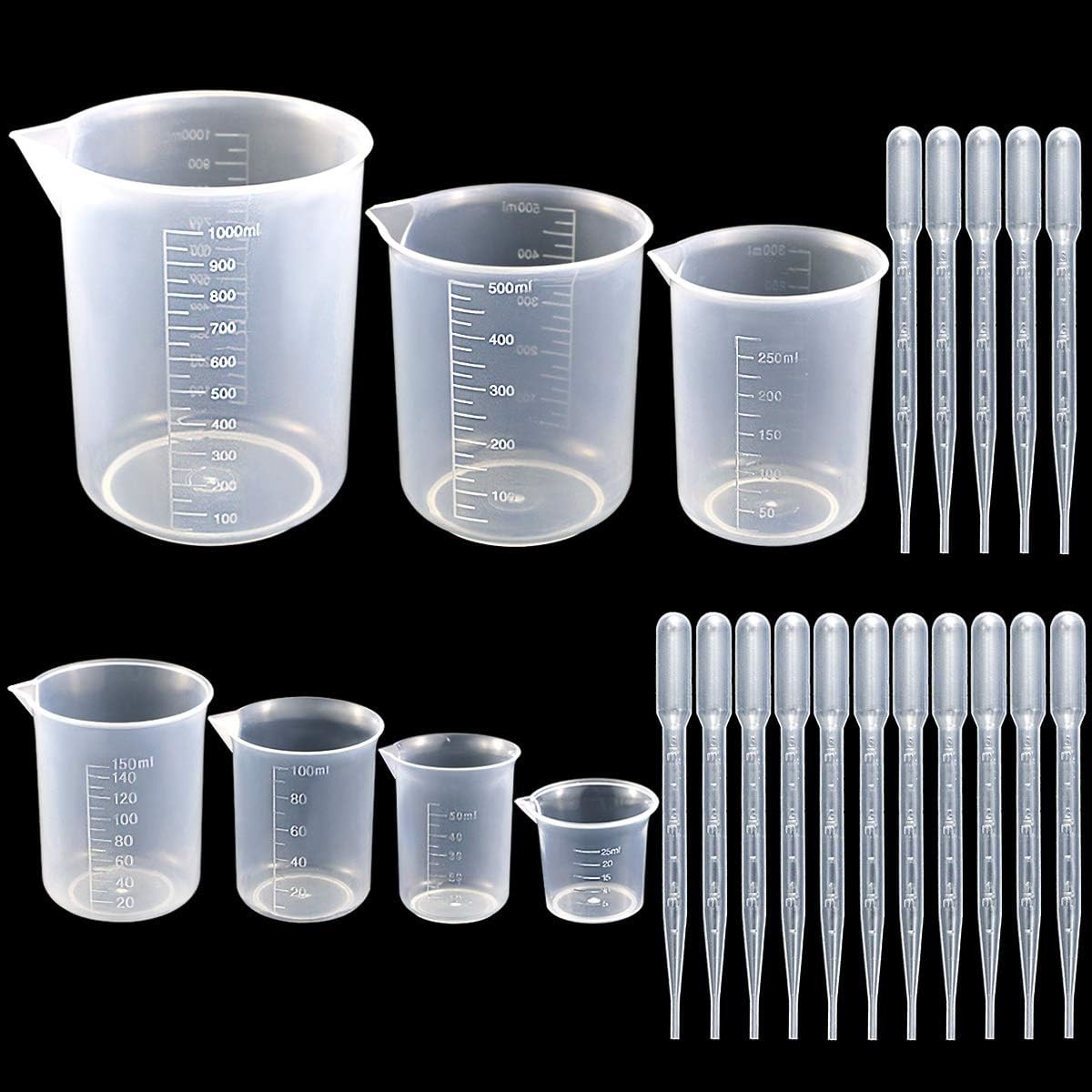 Plastic Beaker Set,Clear Measuring Graduated Liquid Container Beakers In 25ml/50ml/100ml/150ml/250ml/500ml/1000ml