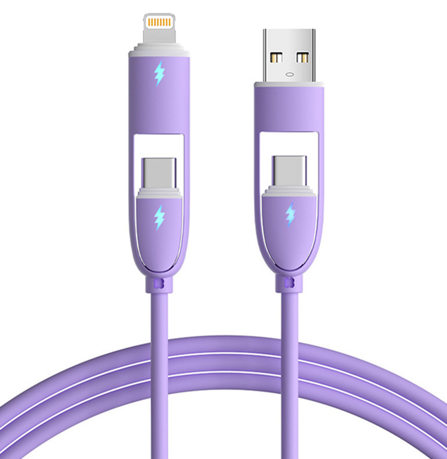 Multi Function Silicone 4 In 1 Charging Cable 60W Fast Charging USB Data Cable