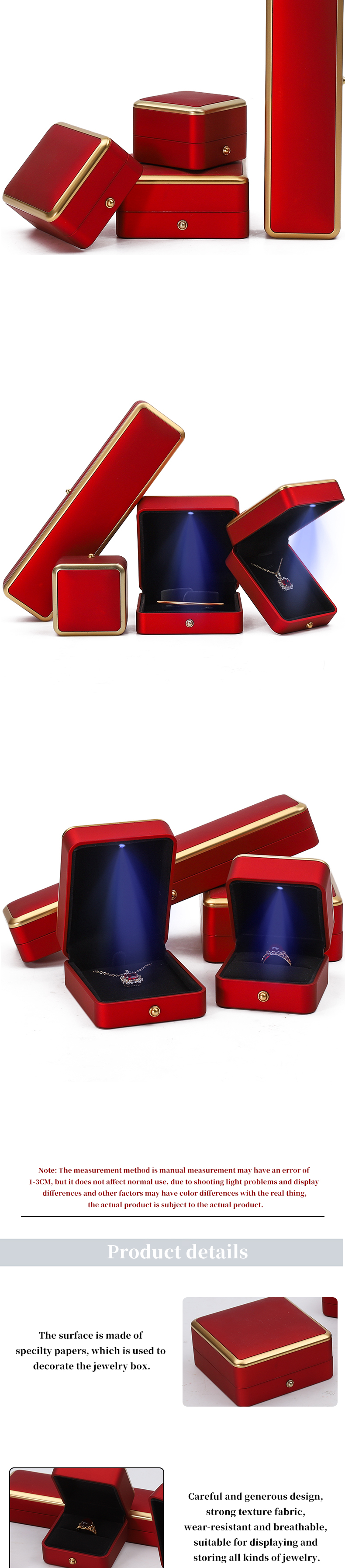 Luxury Red LED Light Up Jewelry Box , Jewelry Packaging Boxes Customized Size