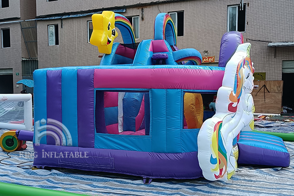 Kids Unicorn Bouncy Castle With Water Slide Princess Pink Giant Jumping Rainbow Inflatable Water Bounce Houses
