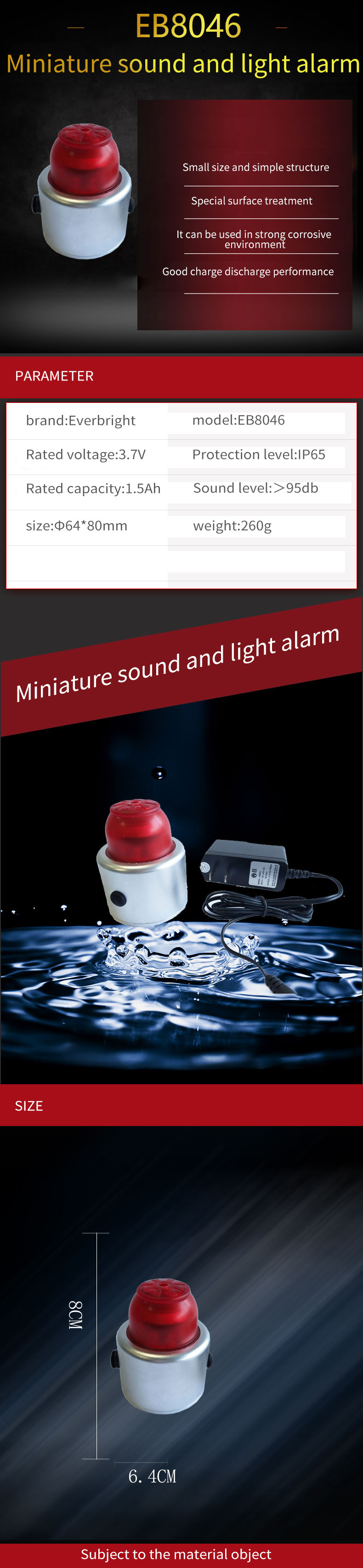 100 Decibel 1.5Ah Solar Powered Warning Lights Fixed Rotating