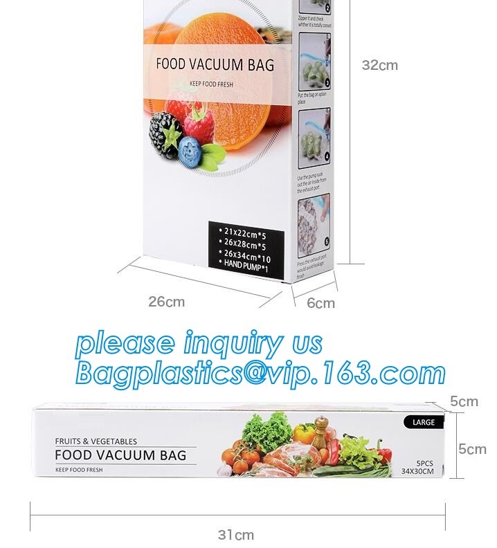 vacuum sealer storage bag Heat seal laminated transparent vacuum plastic food packing bags for sausage, BAGPLASTICS. BAG