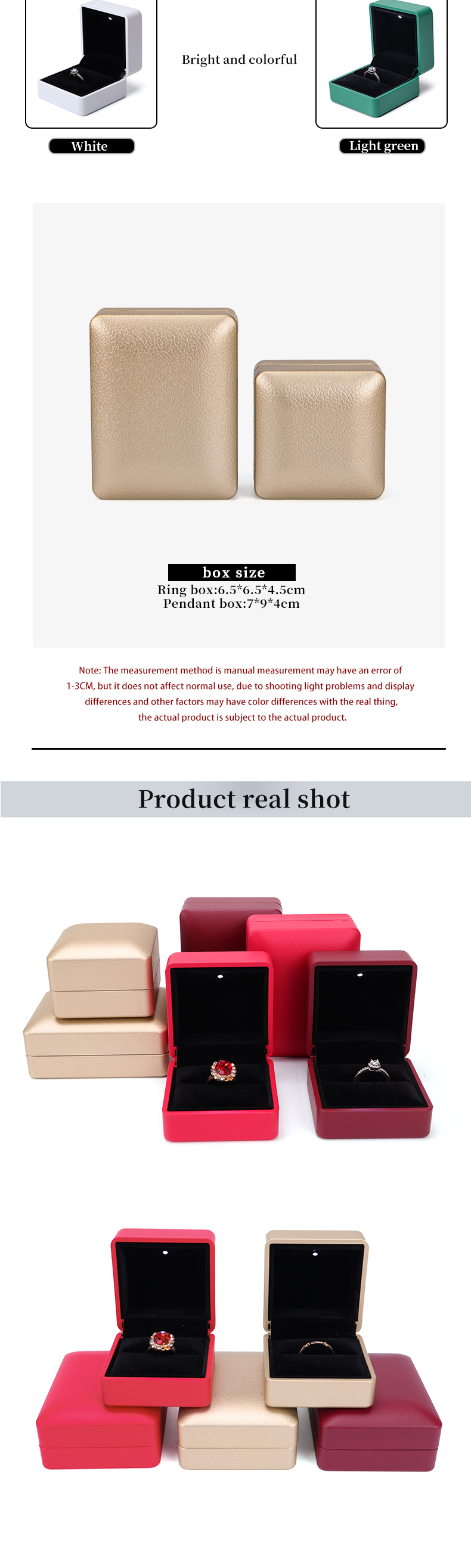 Hanhong Custom Ring Box with Light 6.5*6.5*4.5cm Size Black Leather and Velvet Material