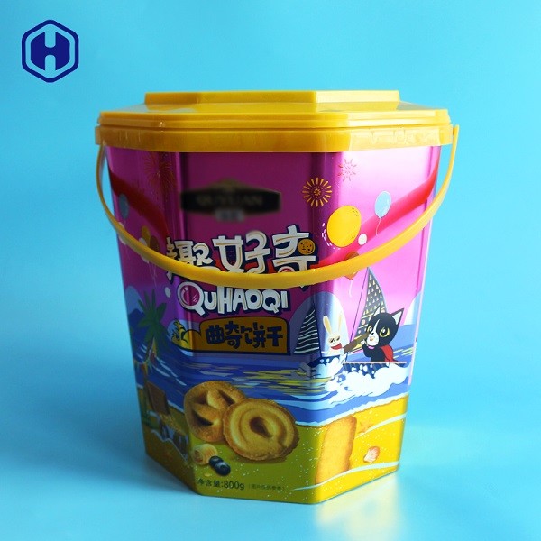 Octagon Shape IML Bucket 1.96 Gallon 8.25L Plastic Biscuit Containers