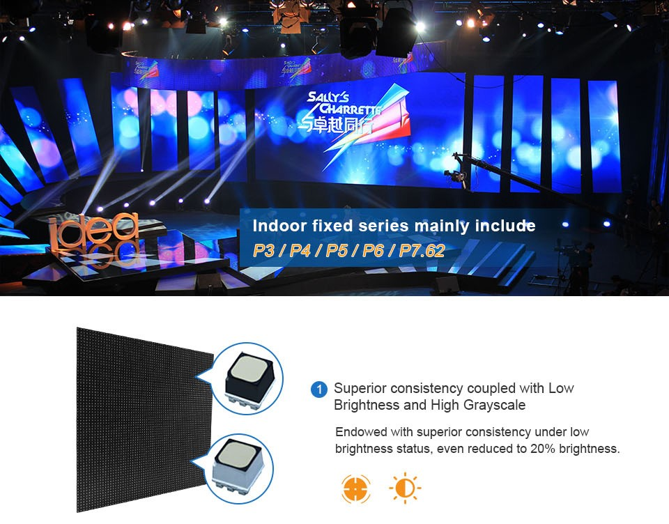 Custom 1920Hz Indoor Led Display Screen P1.8 P2 P2.5 P3 P4 1000cd/sqm