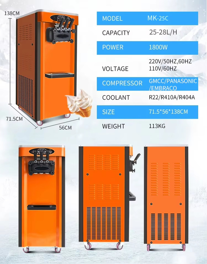 Floor Stand Type Painted Steel Ice Cream Machines With Casters For Easy Transportation