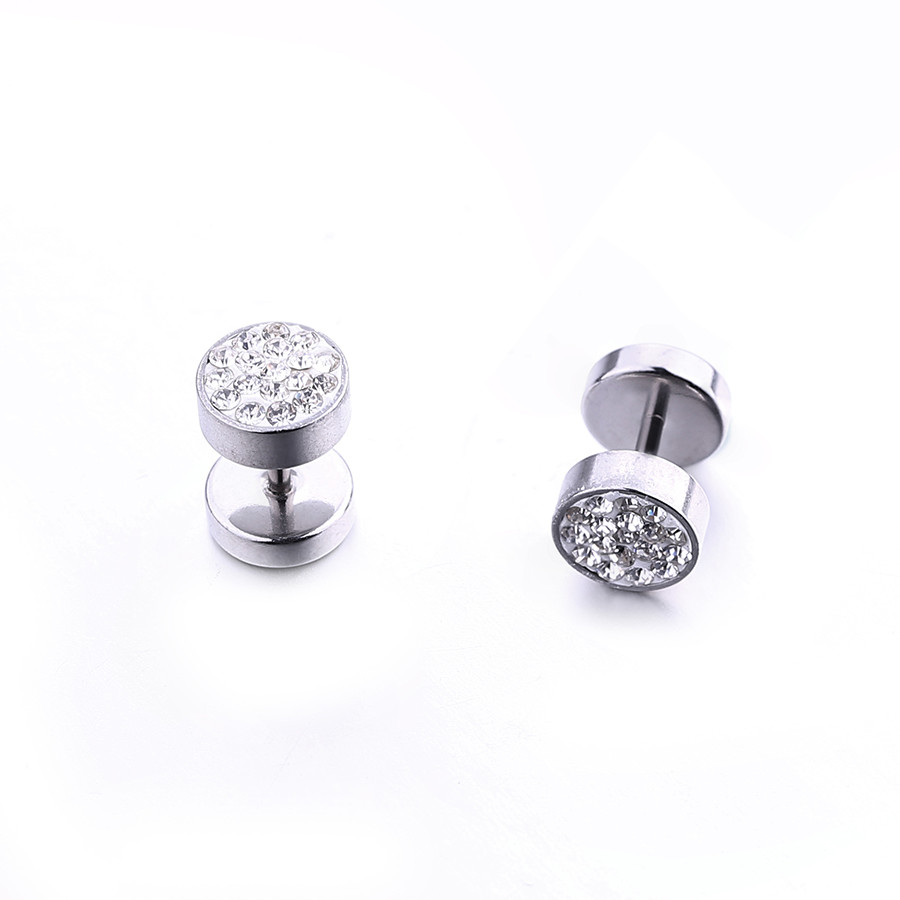 Poland Hot Sale Men's Crystals Pave Round Circle Studs Earrings