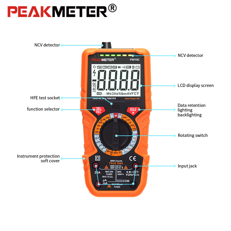 True RMS Digital Multimeter Comprehensive Measurement with Temperature, Capacitance, Frequency, High Safety Device