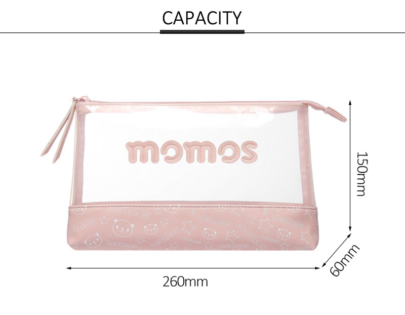Custom Logo Cartoon Pink PU Leather Easy Carry Cute Cosmetic Bag For Girls