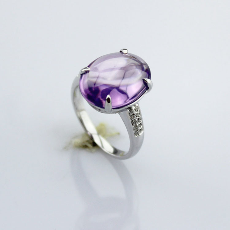925 Sterling Silver Oval Dome Amethyst Ring(P24E)