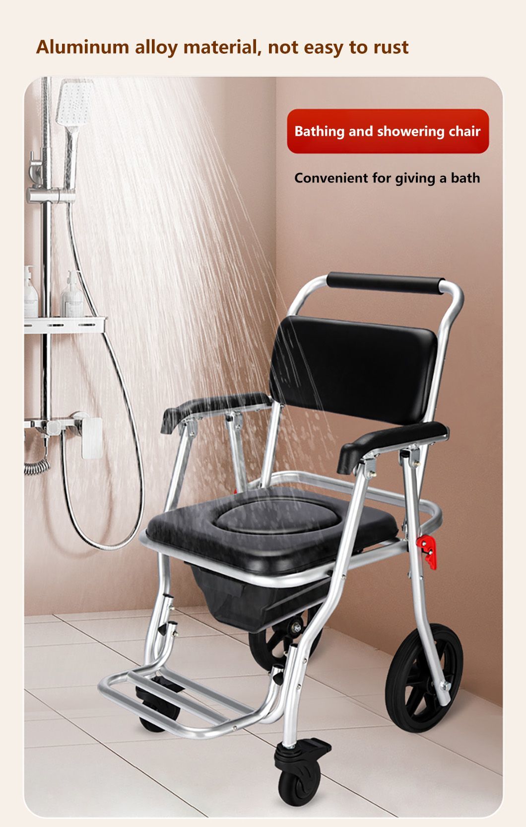 Folding Commode Shower Chair with Bedpan/Home Careor Health Care Toilet Commode Chair/Wheelchair
