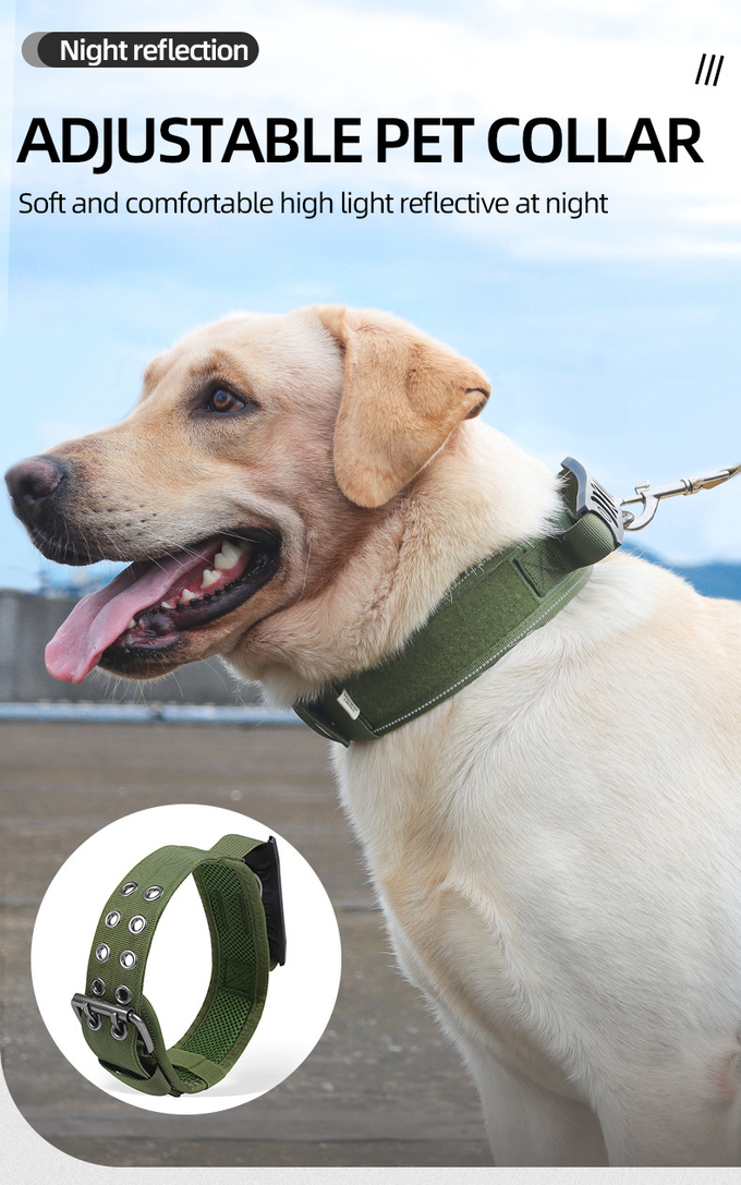 Pet Adjustable Tactical Dog Collar Reflective Thickened Nylon Collar