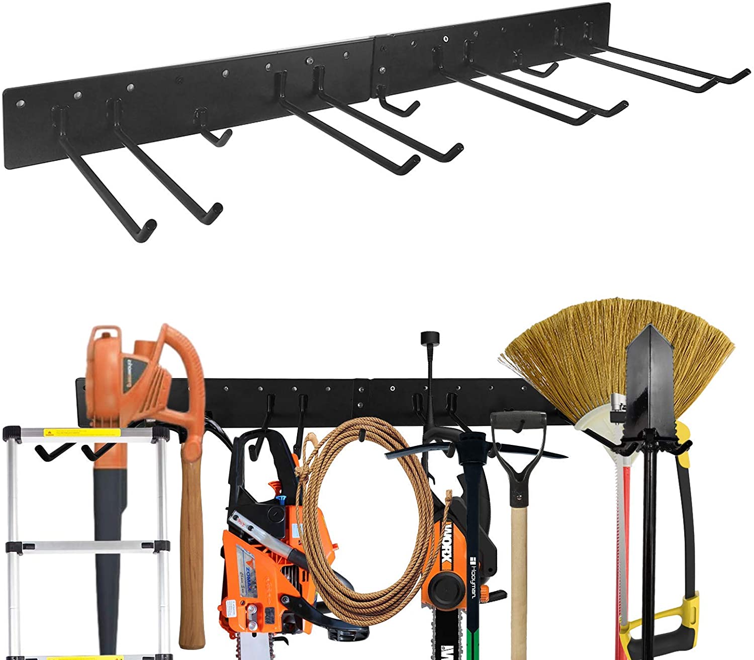 Stocked and Non-folding Aluminum Garden Yard Tool Storage Rack with Heavy Duty Hooks