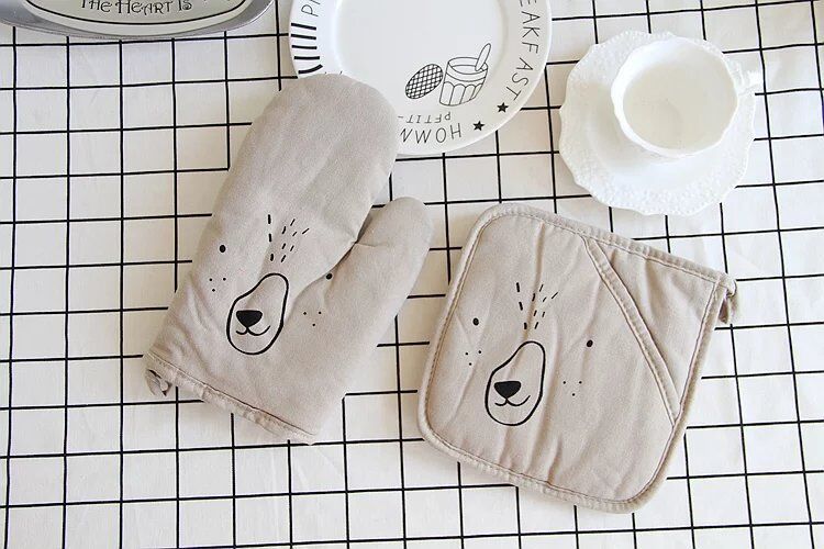 Ribbed Kitchen Oven Glove Printed Cotton Oven Mitts 25*15cm