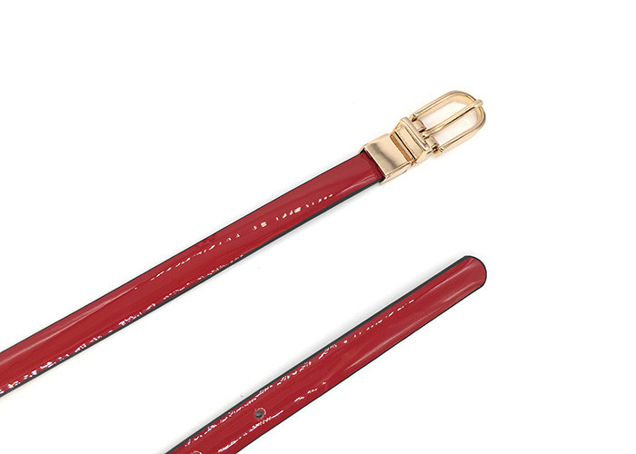Simple Fashion Ladies Red Split Leather Belt Alloy Buckle 1.4cm Width