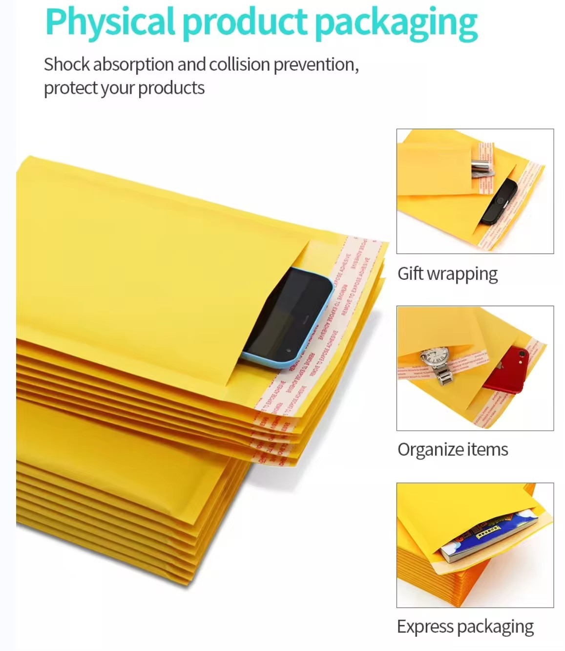 Hot Melt Strong Adhesive Kraft Paper Custom Made Bubble Mailers