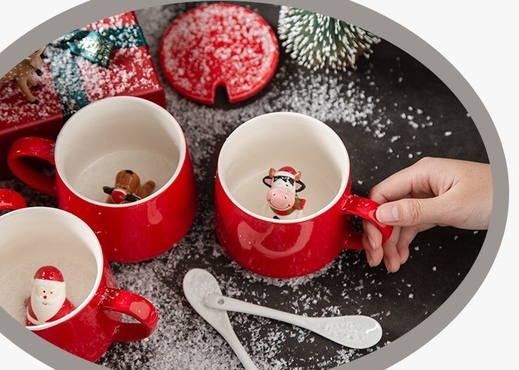 Single Layer 3D 350CC Christmas Pottery Mugs