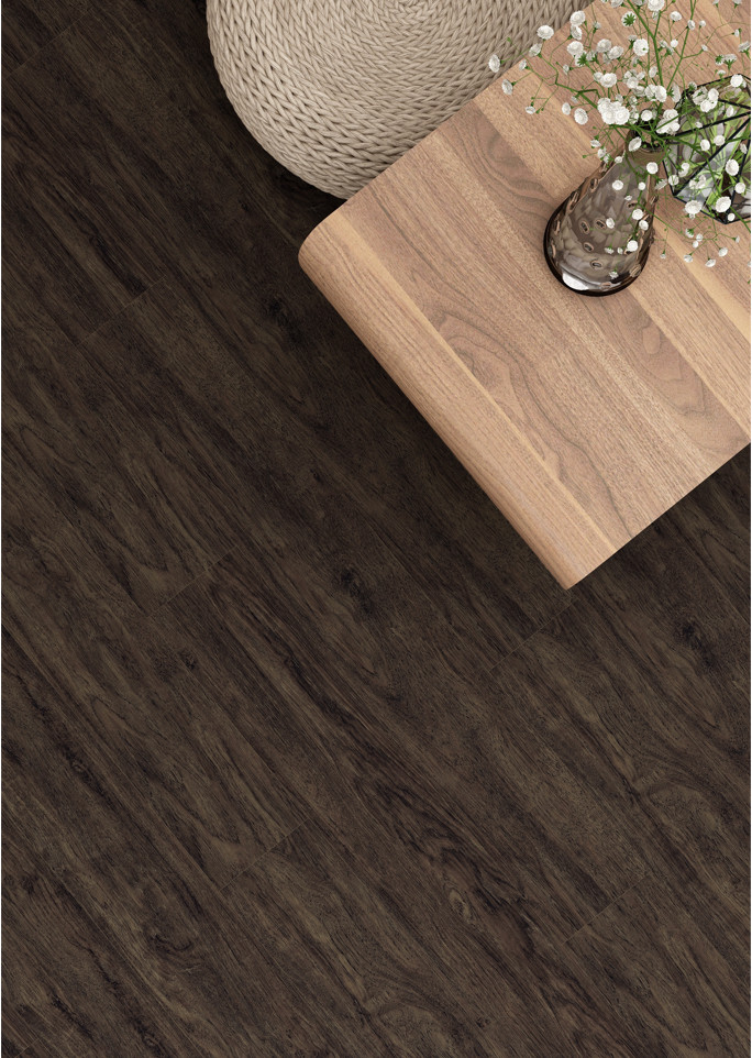 Eco Friendly SPC Flooring 4mm Waterproof Fireproof E0 Formaldehyde Mocha Black Teak GKBM SY-W3010