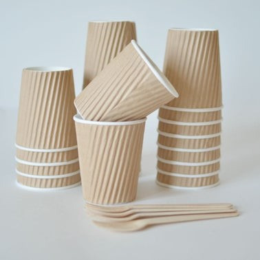 Different Size Kraft Ripple Paper Coffee Cups Customized Logo For Hot Drinking