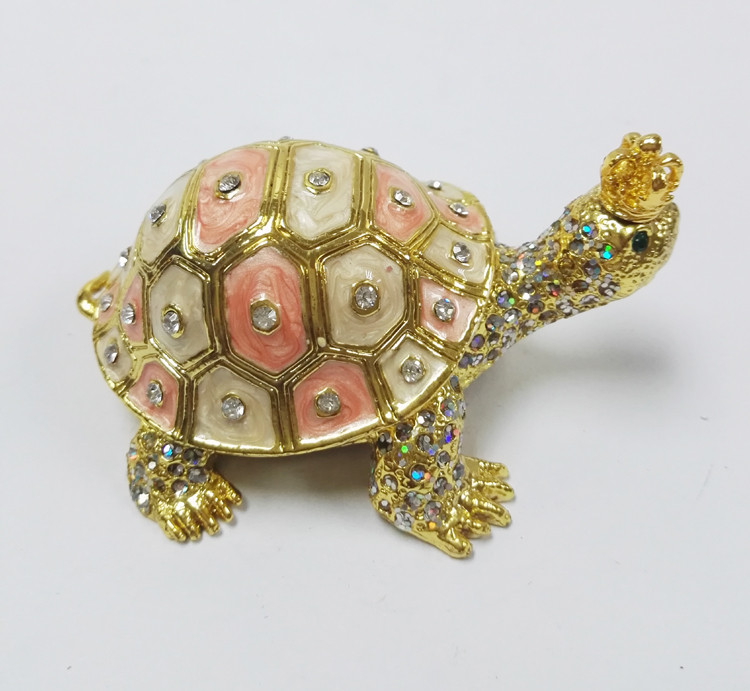 Fashion Wholesale Metal Crystal turtle trinket box Metal crown turtle trinket box