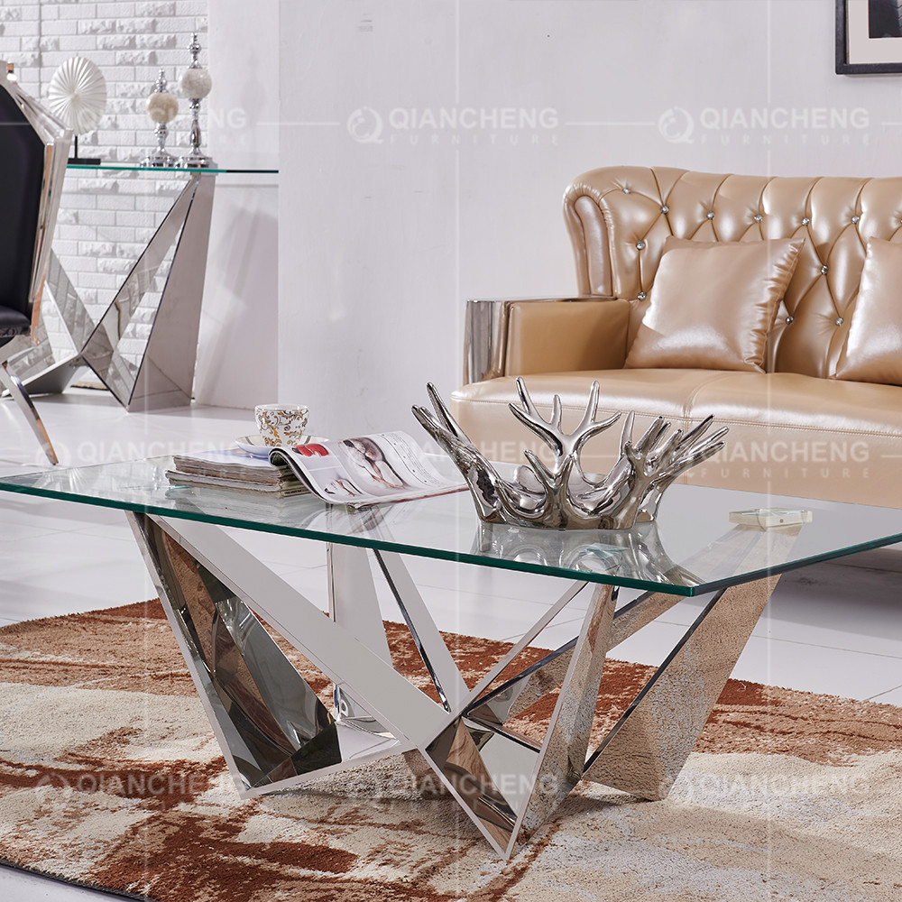 Height 18inch Glass Top Center Table Modern Stainless Steel Coffee Table