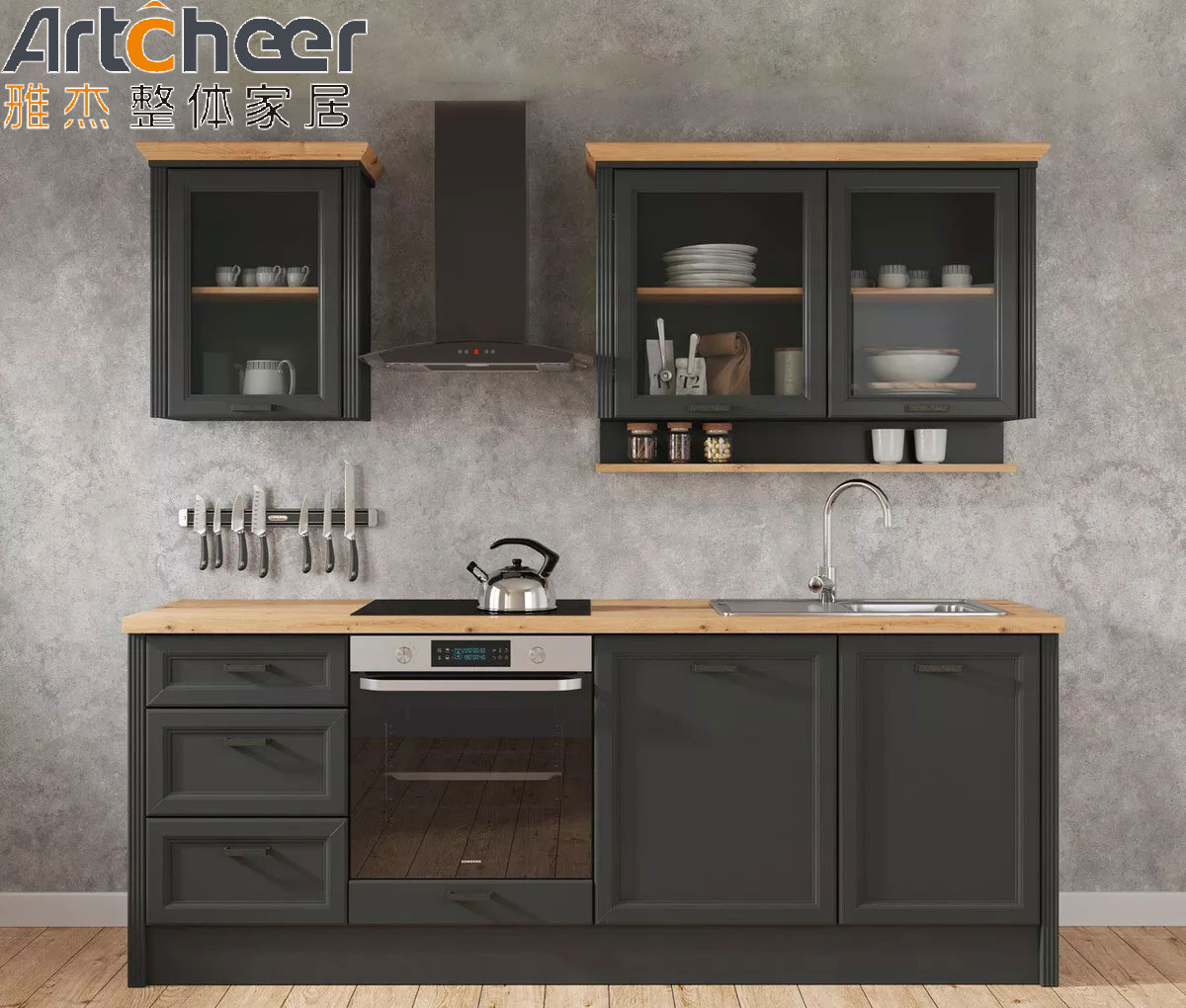 Outdoor and Bedroom Kitchen Cabinets with PVC Membrane Door Panel Surface Treatment