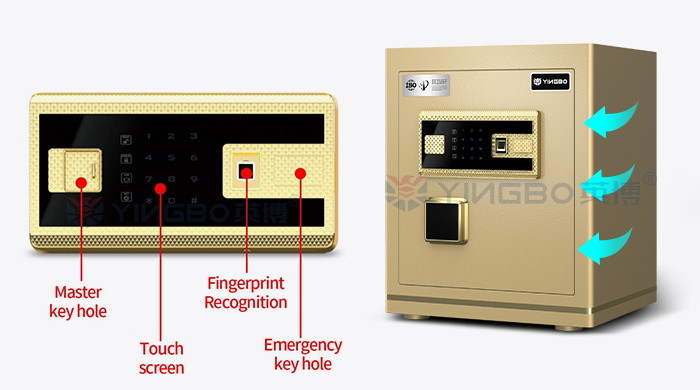 H450mm Gold Office Lock Box Fingerprint Lock+Password+Key