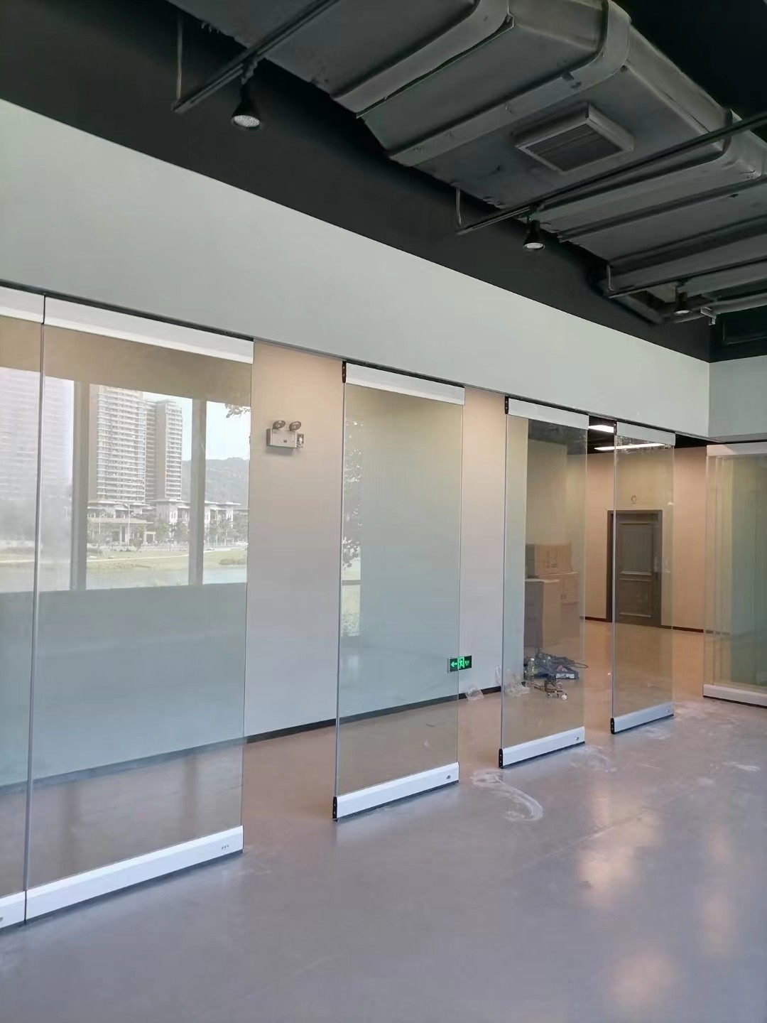 Aluminum Frameless Glass office Balcony Sliding Door Movable Partition Folding Wall
