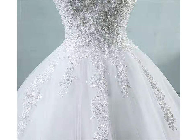 Sleeveless Floor Length Lace Tulle Wedding Dress With Beading Bandage Back Style