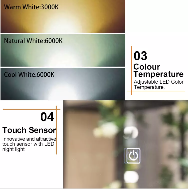 Clear Smart Adjusting Dimming and Color Temperature Round Decorative Wall Mounted Bathroom LED Mirror