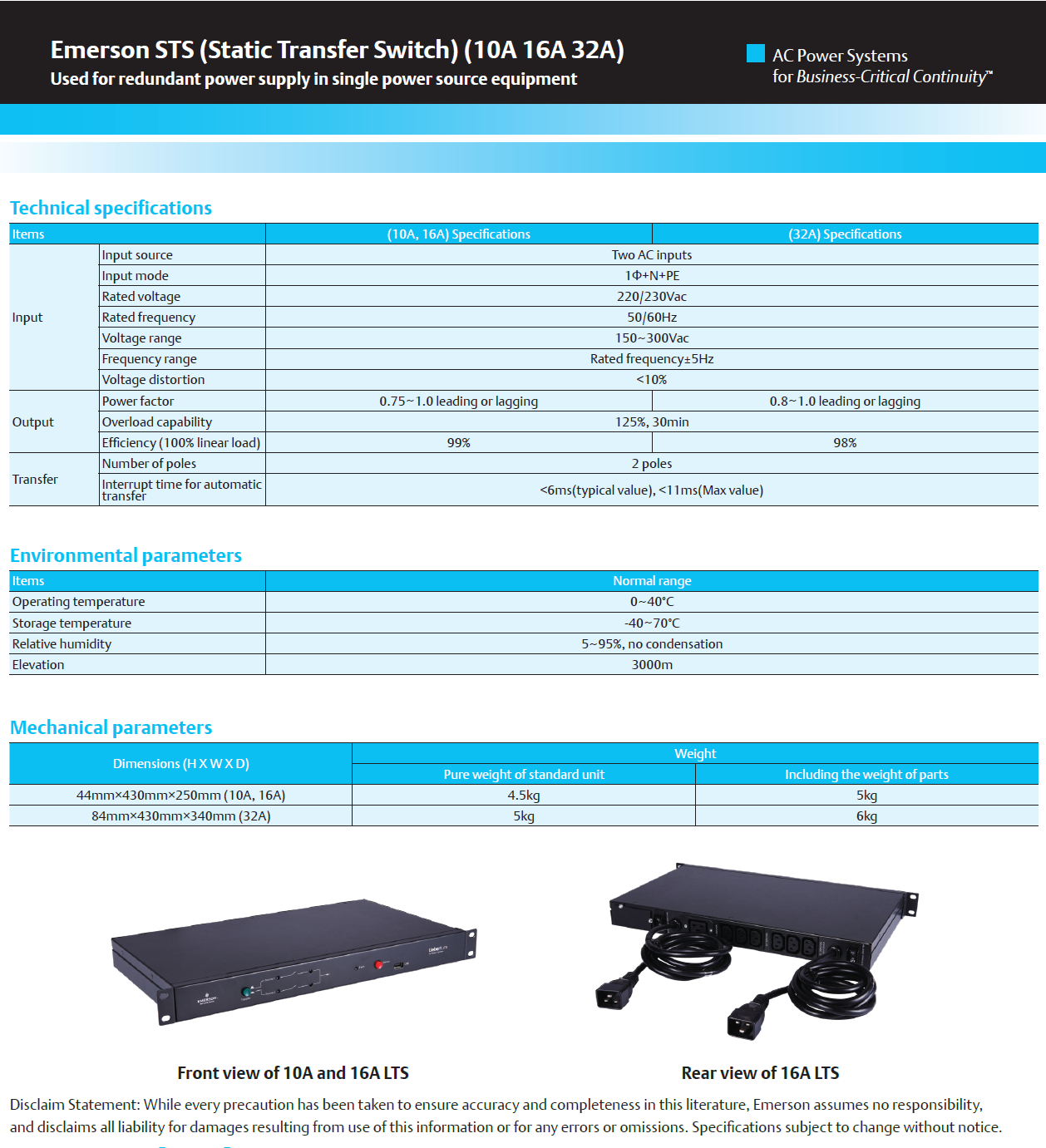 VERTIV Liebert STS Static Transfer Switch 16A 230V C19 Redundant Power ATS PDU UF-LTS16-1P