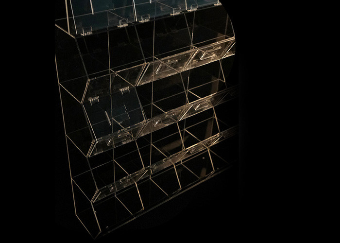 Candy Acrylic Display Showcase / Snacks Display Shelf With Drawer Wheels Wooden Cabinet