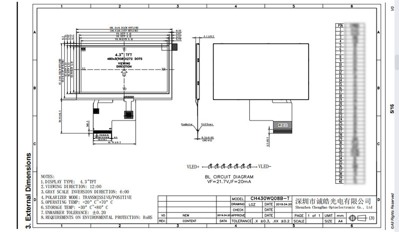 480x272 Resistive Touch Screen Display Module 4.3 Inch With RGB Interface