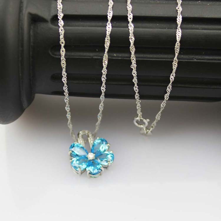 Women Jewelry Purple Cubic Zircon Flower Pendant Necklace (PSJ0223)