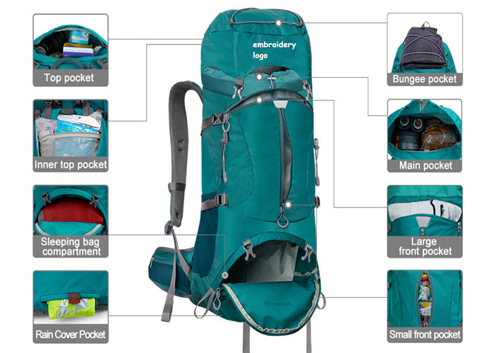 Water Resistant Men Travel Hiking Backpack 50L With Rain Cover