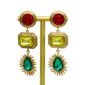 OEM Women'S Gold Earrings Colorful Stone Gold Chunky Hoop Earrings