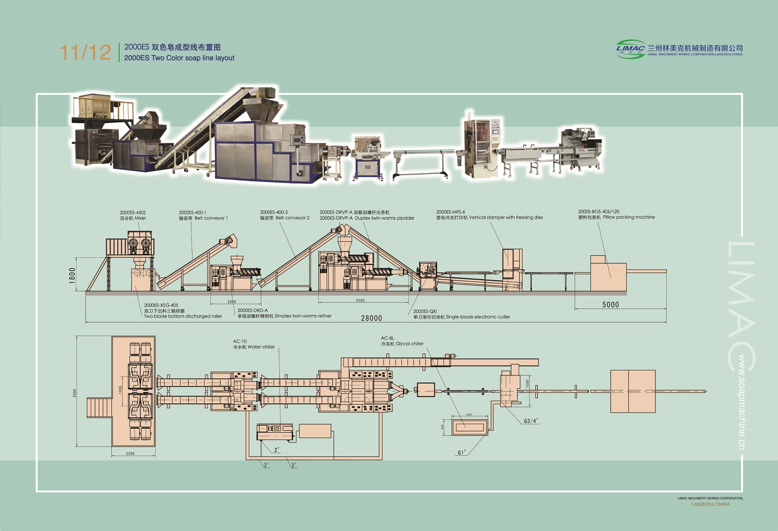 Full Automatic Toilet 2000 kg/hour Two Colour Sandwich Soap Making Production Machine