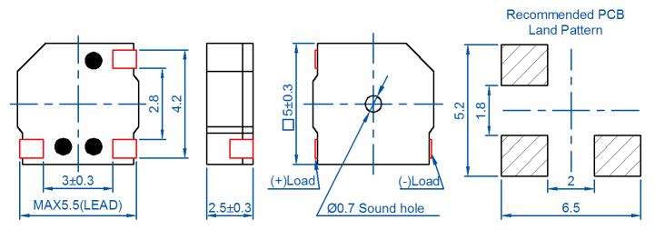 5mm * 2.5mm 3v piezo buzzer 4KHZ LET5025AS