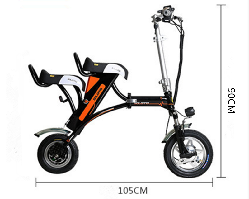 12 Inch 36V Foldable Electric Bike With Two Seats Lithium Battery Brushless Motor