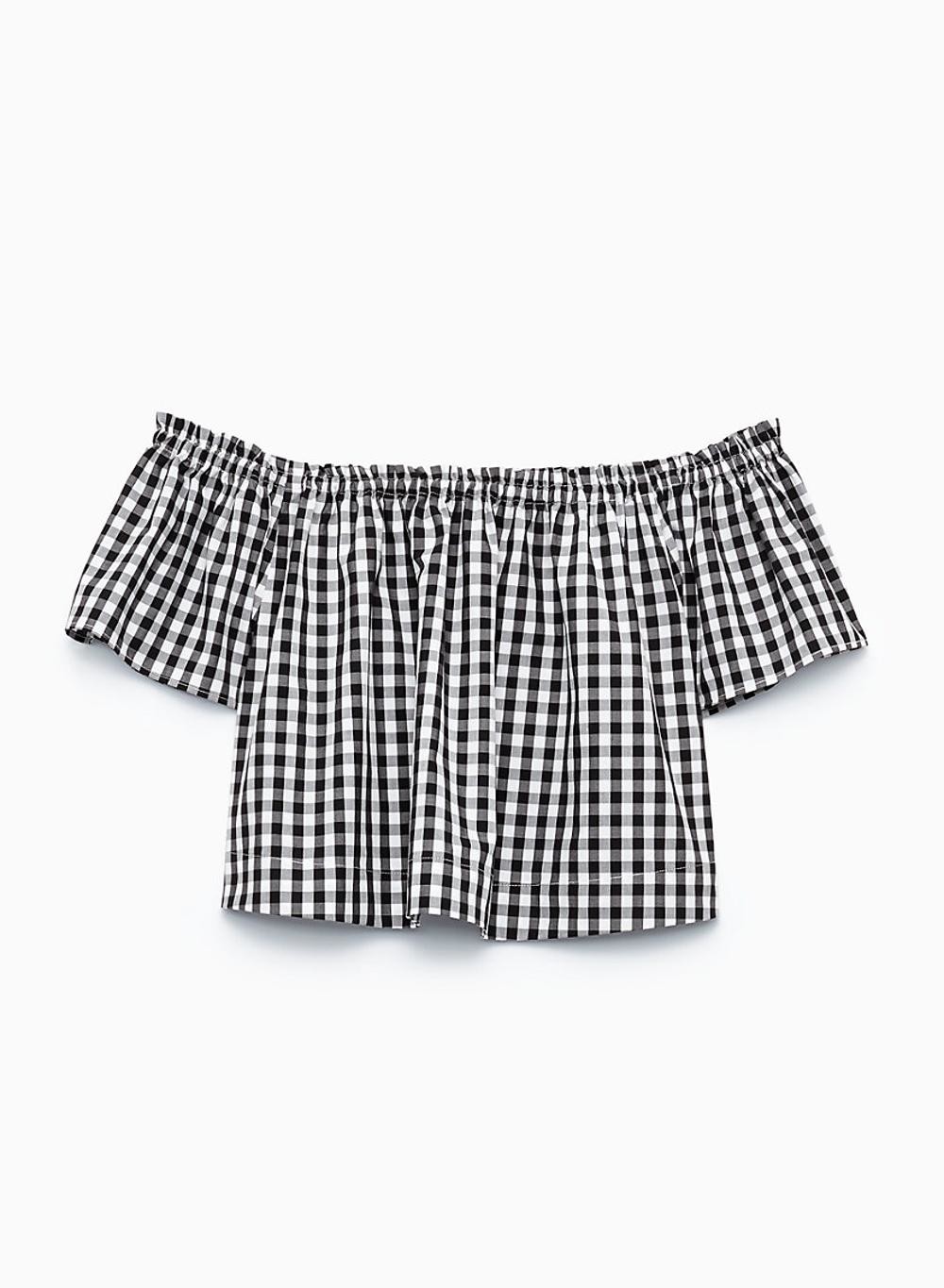 Latest Clothing Ladies Fashion Summer Top Cotton Plaid Off Shoulder Blouse for Women