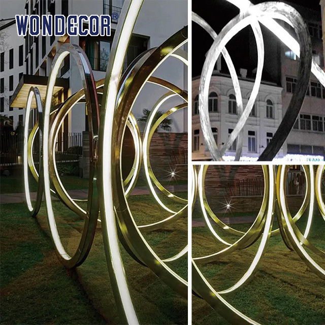 Decorative Lighting Show Stainless Steel Outdoor Sculpture Hollow Pattern Ball